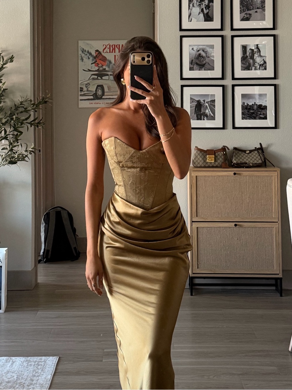 House of CB Aurelia Bronze Brocade Satin Corset Maxi Dress